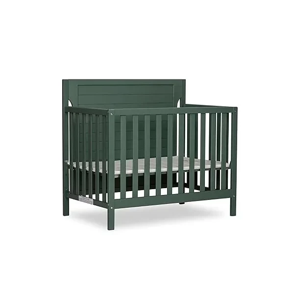 Bellport 4 in 1 Convertible Mini/Portable Crib In Safari Green, Non-Toxic Finish, Made of Sustainable New Zealand Pinewood, With 3 Mattress Height Settings, 40"L x 25"W x 33"H