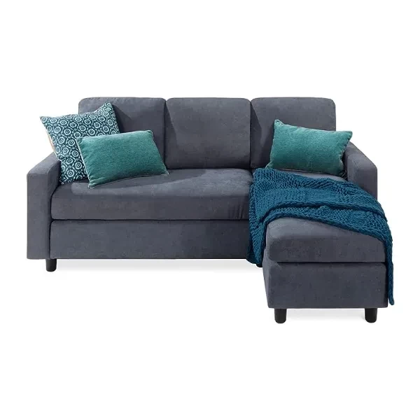 Best Choice Products Upholstered Sectional Sofa for Home, Apartment, Dorm, Bonus Room, Compact Spaces w/Chaise Lounge, 3-Seat, L-Shape Design, Reversible Ottoman Bench, 680lb Capacity - Blue/Gray